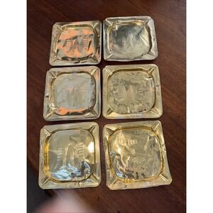 Vtg Lot 6 Whataburger Square Ashtray Gold Tone Tin Aluminum 3.75" Rare Fast Food